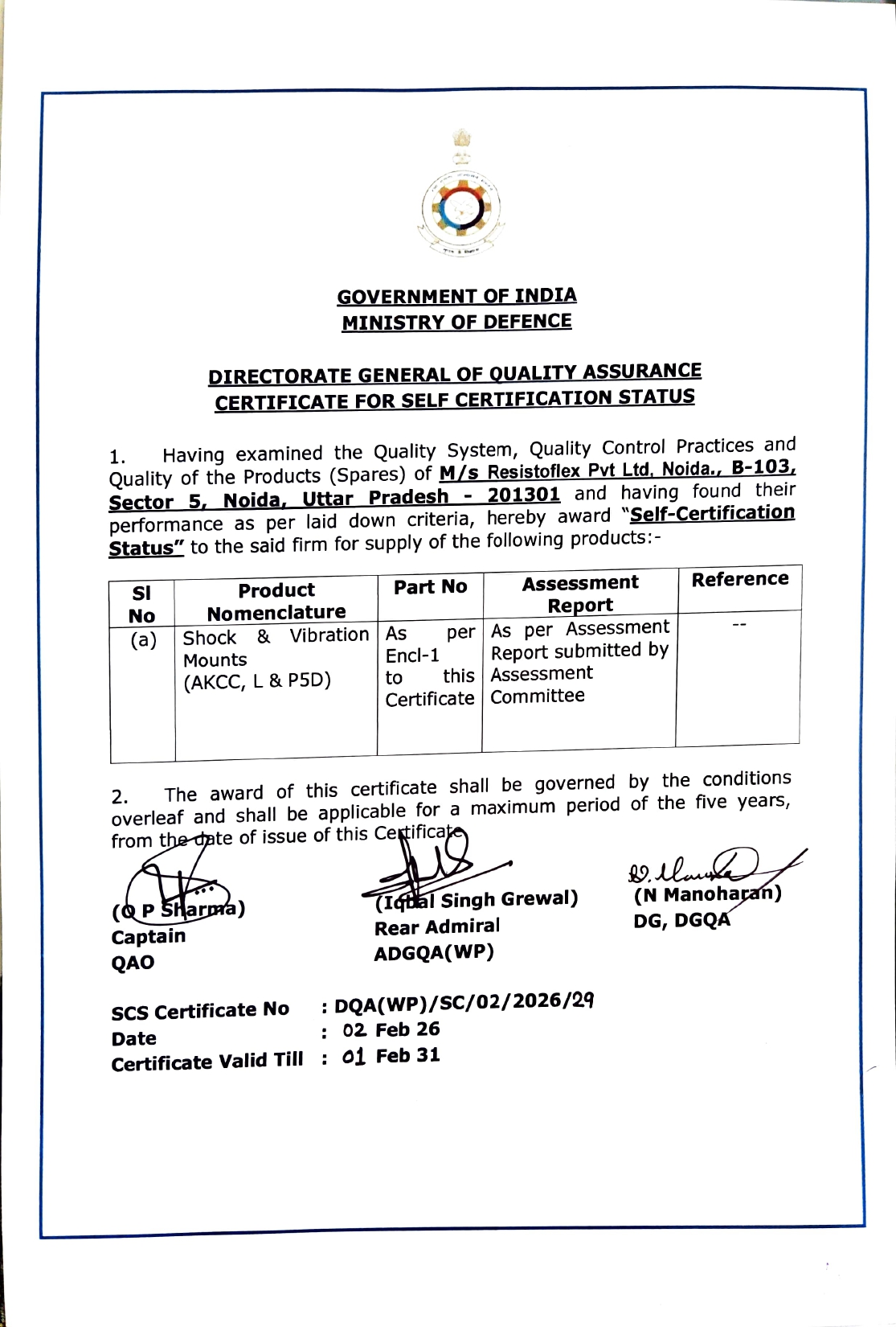 Goverment Of India Ministry Of Defence